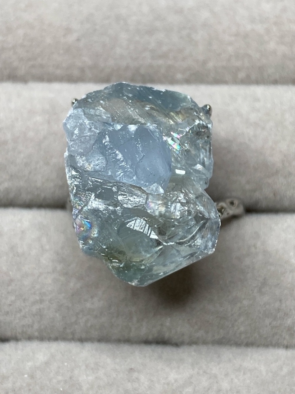 Raw Aquamarine Ring • Natural Blue Crystal • Adjustable Silver Statement Ring